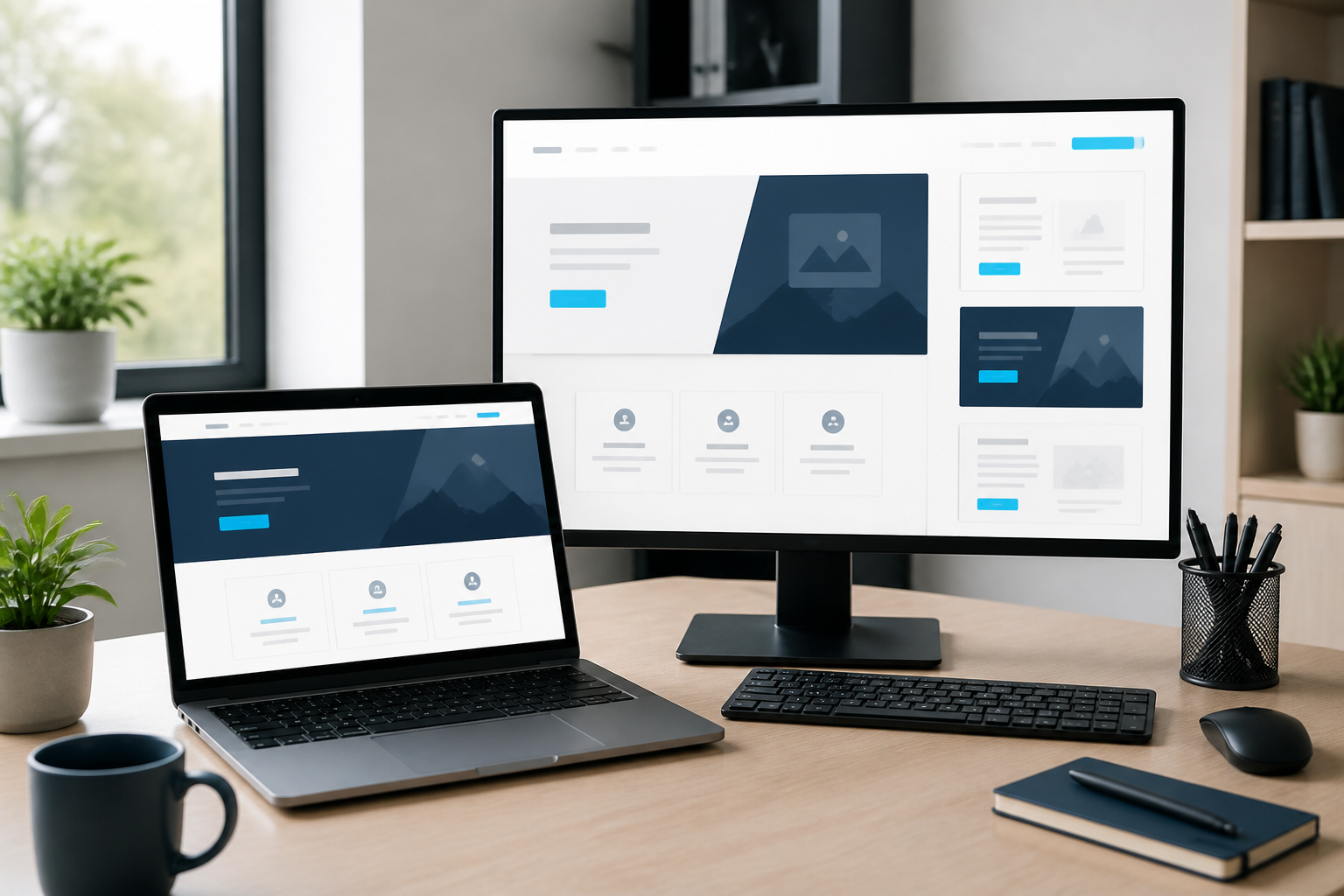 Responsive website design displayed on a laptop and desktop monitor